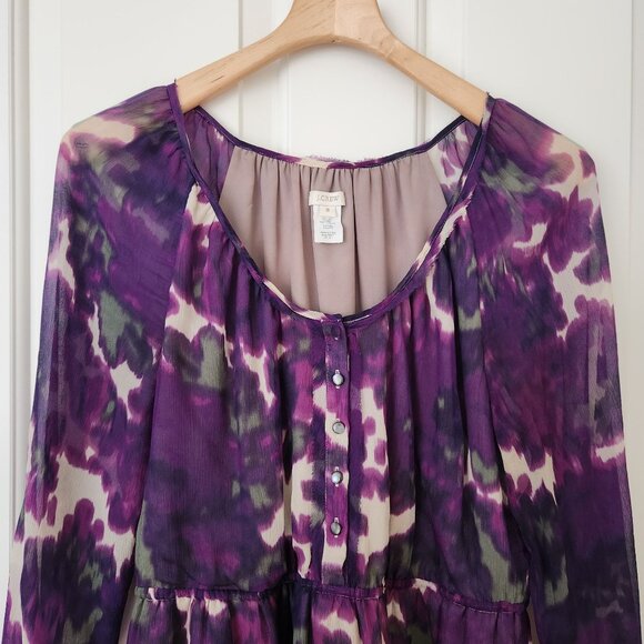 J.Crew Maisie Violet Purple Floral Silk Long Sleeve Sheer Dress Fall Moody Boho - Picture 3 of 10